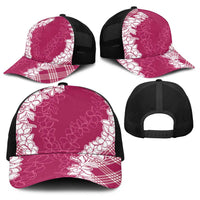Hawaii Aloha Plumeria Lei Fuschia Palaka Baseball Net Cap - Polynesian Pride