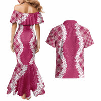 Hawaii Aloha Plumeria Lei Fuschia Palaka Couples Matching Mermaid Dress and Hawaiian Shirt LT7 - Polynesian Pride