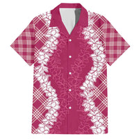 Hawaii Aloha Plumeria Lei Fuschia Palaka Family Matching Short Sleeve Bodycon Dress and Hawaiian Shirt - Polynesian Pride