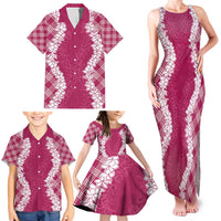 Hawaii Aloha Plumeria Lei Fuschia Palaka Family Matching Tank Maxi Dress and Hawaiian Shirt - Polynesian Pride