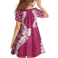 Hawaii Aloha Plumeria Lei Fuschia Palaka Kid Short Sleeve Dress - Polynesian Pride