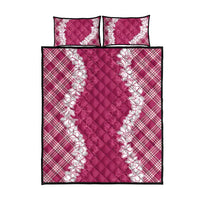 Hawaii Aloha Plumeria Lei Fuschia Palaka Quilt Bed Set - Polynesian Pride