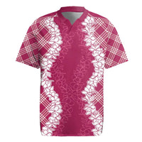 Hawaii Aloha Plumeria Lei Fuschia Palaka Rugby Jersey - Polynesian Pride