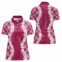 Hawaii Aloha Plumeria Lei Fuschia Palaka Women Polo Shirt - Polynesian Pride