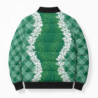 Hawaii Aloha Plumeria Lei Green Palaka Bomber Puffer Jacket - Polynesian Pride