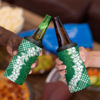 Hawaii Aloha Plumeria Lei Green Palaka 4 in 1 Can Cooler Tumbler - Polynesian Pride