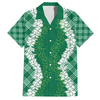 Hawaii Aloha Plumeria Lei Green Palaka Family Matching Short Sleeve Bodycon Dress and Hawaiian Shirt - Polynesian Pride