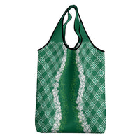 Hawaii Aloha Plumeria Lei Green Palaka Grocery Bag - Polynesian Pride