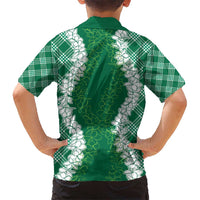 Hawaii Aloha Plumeria Lei Green Palaka Kid Hawaiian Shirt - Polynesian Pride