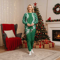 Hawaii Aloha Plumeria Lei Green Palaka Christmas Pajama Set - Polynesian Pride