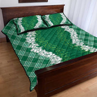 Hawaii Aloha Plumeria Lei Green Palaka Quilt Bed Set - Polynesian Pride