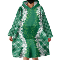 Hawaii Aloha Plumeria Lei Green Palaka Wearable Blanket Hoodie LT7 - Polynesian Pride