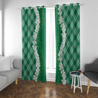 Hawaii Aloha Plumeria Lei Green Palaka Window Curtain - Polynesian Pride