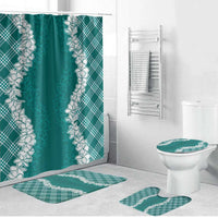 Hawaii Aloha Plumeria Lei Teal Palaka Bathroom Set - Polynesian Pride