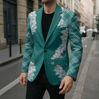 Hawaii Aloha Plumeria Lei Teal Palaka Blazer - Polynesian Pride