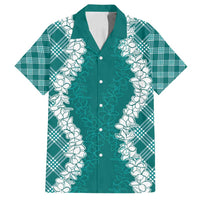 Hawaii Aloha Plumeria Lei Teal Palaka Family Matching Puletasi and Hawaiian Shirt - Polynesian Pride