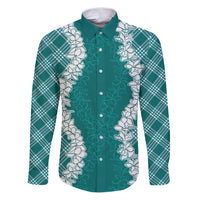 Hawaii Aloha Plumeria Lei Teal Palaka Family Matching Puletasi and Hawaiian Shirt - Polynesian Pride