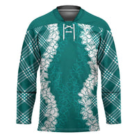 Hawaii Aloha Plumeria Lei Teal Palaka Hockey Jersey - Polynesian Pride