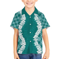 Hawaii Aloha Plumeria Lei Teal Palaka Kid Hawaiian Shirt LT7 Kid Teal - Polynesian Pride