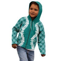 Hawaii Aloha Plumeria Lei Teal Palaka Kid Hoodie - Polynesian Pride