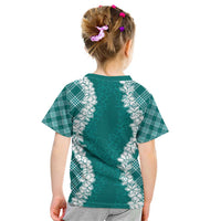 Hawaii Aloha Plumeria Lei Teal Palaka Kid T Shirt - Polynesian Pride