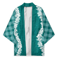 Hawaii Aloha Plumeria Lei Teal Palaka Kimono - Polynesian Pride