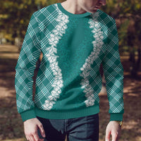 Hawaii Aloha Plumeria Lei Teal Palaka Ugly Christmas Sweater - Polynesian Pride