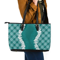 Hawaii Aloha Plumeria Lei Teal Palaka Leather Tote Bag - Polynesian Pride