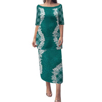 Hawaii Aloha Plumeria Lei Teal Palaka Puletasi LT7 Long Dress Teal - Polynesian Pride