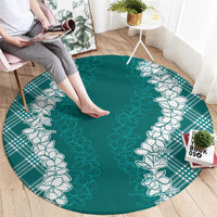 Hawaii Aloha Plumeria Lei Teal Palaka Round Carpet - Polynesian Pride