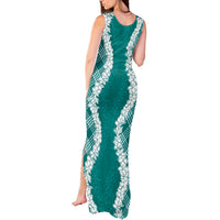 Hawaii Aloha Plumeria Lei Teal Palaka Tank Maxi Dress - Polynesian Pride