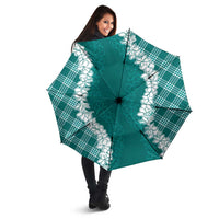 Hawaii Aloha Plumeria Lei Teal Palaka Umbrella - Polynesian Pride
