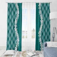 Hawaii Aloha Plumeria Lei Teal Palaka Window Curtain - Polynesian Pride