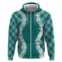Hawaii Aloha Plumeria Lei Teal Palaka Zip Hoodie - Polynesian Pride