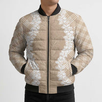 Hawaii Aloha Plumeria Lei Beige Palaka Bomber Puffer Jacket LT7 - Polynesian Pride
