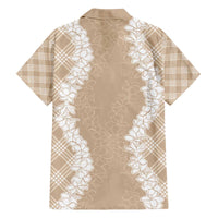 Hawaii Aloha Plumeria Lei Beige Palaka Family Matching Off The Shoulder Long Sleeve Dress and Hawaiian Shirt - Polynesian Pride