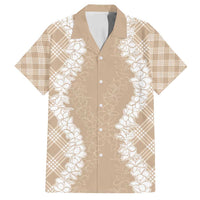 Hawaii Aloha Plumeria Lei Beige Palaka Family Matching Puletasi and Hawaiian Shirt - Polynesian Pride