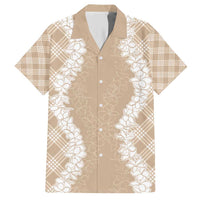 Hawaii Aloha Plumeria Lei Beige Palaka Family Matching Short Sleeve Bodycon Dress and Hawaiian Shirt - Polynesian Pride