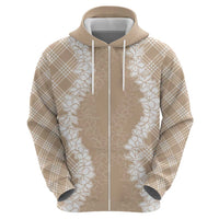 Hawaii Aloha Plumeria Lei Beige Palaka Hoodie - Polynesian Pride