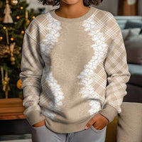 Hawaii Aloha Plumeria Lei Beige Palaka Kid Ugly Christmas Sweater LT7 - Polynesian Pride