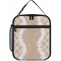 Hawaii Aloha Plumeria Lei Beige Palaka Lunch Bag
