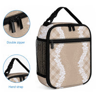 Hawaii Aloha Plumeria Lei Beige Palaka Lunch Bag