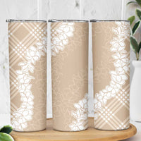 Hawaii Aloha Plumeria Lei Beige Palaka Skinny Tumbler - Polynesian Pride