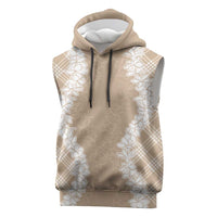 Hawaii Aloha Plumeria Lei Beige Palaka Sleeveless Hoodie - Polynesian Pride