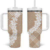 Hawaii Aloha Plumeria Lei Beige Palaka Tumbler With Handle - Polynesian Pride
