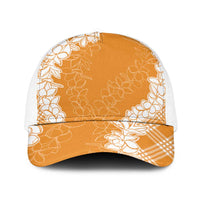 Hawaii Aloha Plumeria Lei Orange Palaka Baseball Net Cap - Polynesian Pride