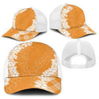 Hawaii Aloha Plumeria Lei Orange Palaka Baseball Net Cap - Polynesian Pride