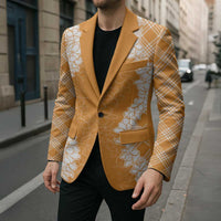 Hawaii Aloha Plumeria Lei Orange Palaka Blazer - Polynesian Pride