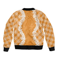 Hawaii Aloha Plumeria Lei Orange Palaka Bomber Jacket - Polynesian Pride