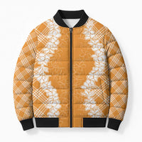 Hawaii Aloha Plumeria Lei Orange Palaka Bomber Puffer Jacket LT7 Unisex Orange - Polynesian Pride
